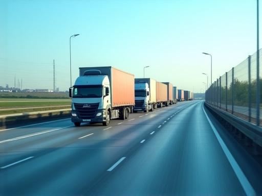 Lastbiler på en motorvej som symbol på logistik